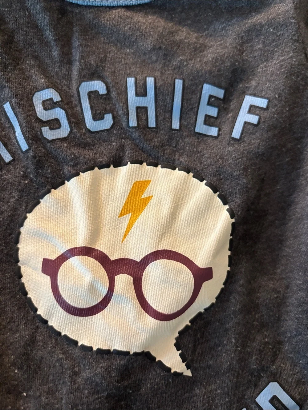 Harry Potter Mischief Managed Long-Sleeve One-Piece in Dark Gray with Blue Trim